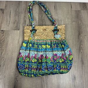 Cappelli Straworld Straw Tote Boho Floral Beach Bag Woven Large Resortwear Purse